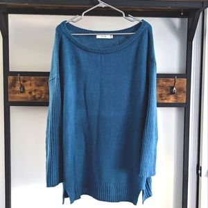 JustFab XL Off-the-Shoulder Teal Blue Sweater